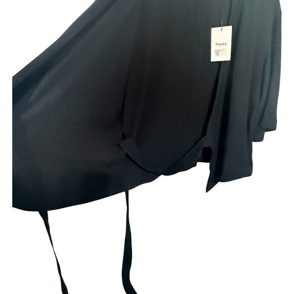 NWT Theory Black Long-Sleeve Wrap V-neck Blouse Top (L) - Picture 9 of 14
